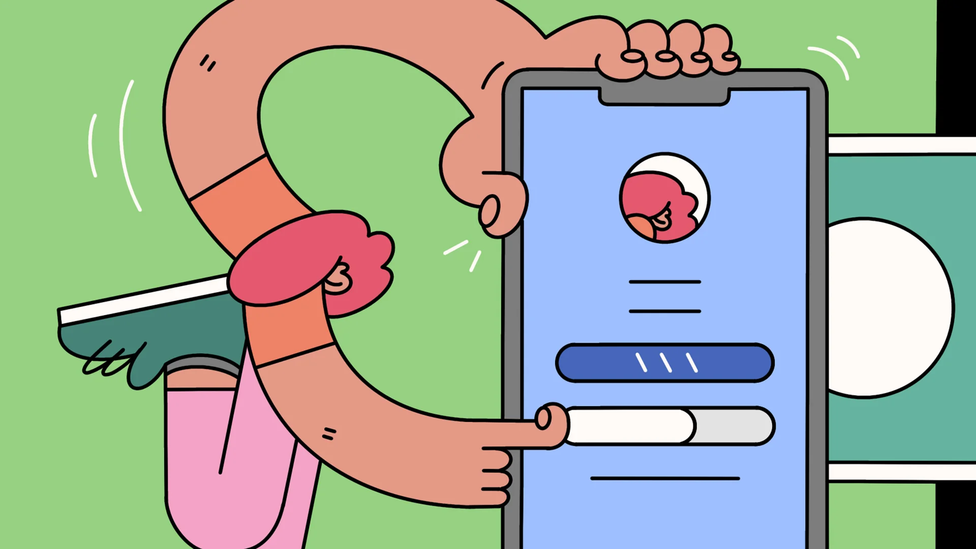Cartoon illustration of someone sending a peer-to-peer payment on their phone