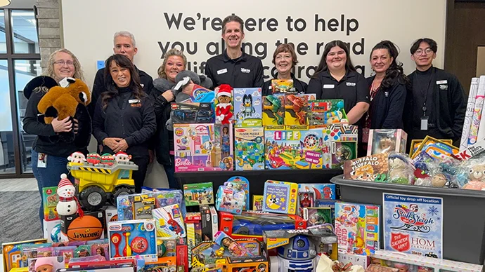 Photo of Blaze employees with donated toys