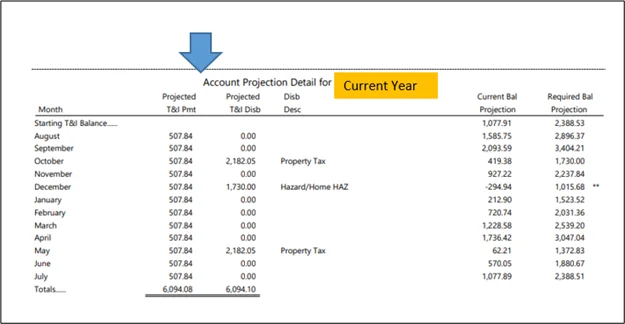 Escrow projection for the current year