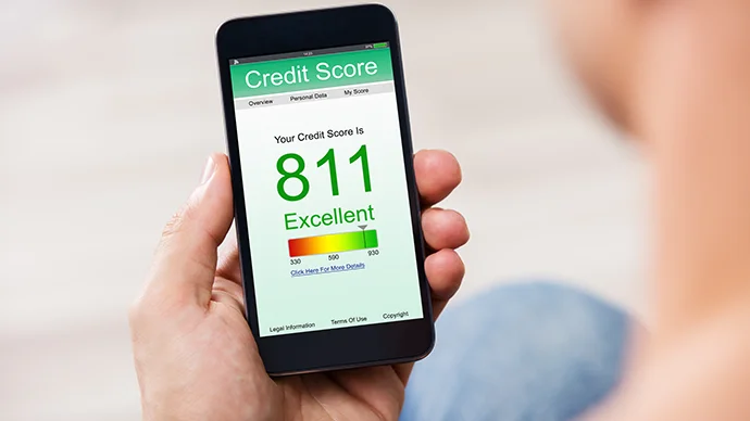 Person looking at their credit score on a mobile phone